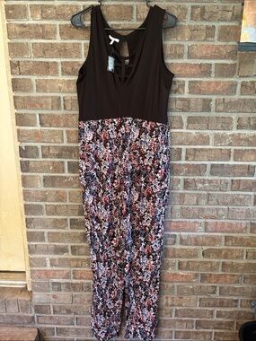 Maurices Black Top Floral-Print Jumpsuit